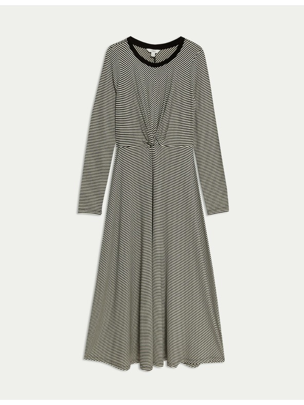 Marks & Spencer Okrúhly výstrih džersejové midi šaty s rukávmi a krížom vpredu Marks & Spencer čierne