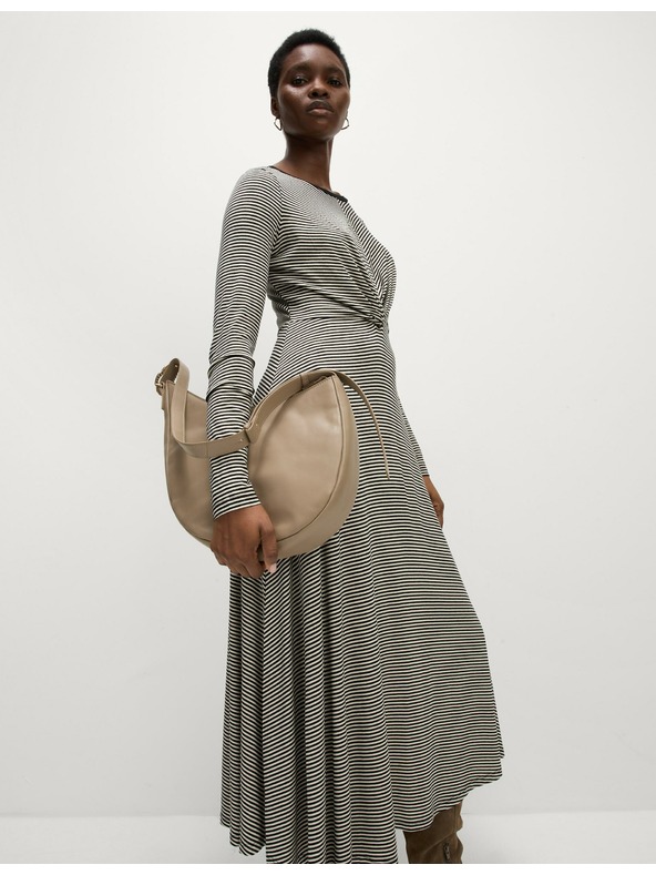 Marks & Spencer Okrúhly výstrih džersejové midi šaty s rukávmi a krížom vpredu Marks & Spencer čierne