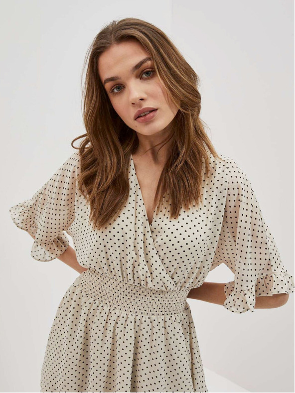 Moodo Čierno-béžové dámske bodkované šaty Moodo