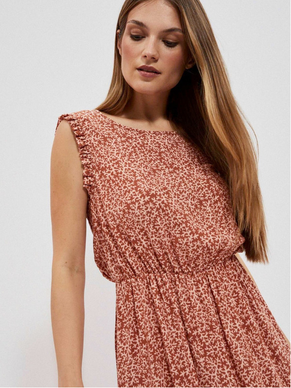 Moodo Béžové a hnedé dámske vzorované šaty Moodo