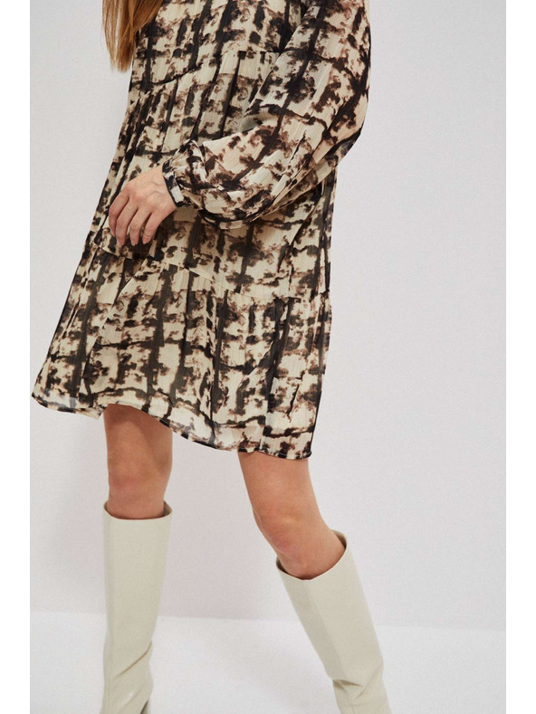 Moodo Hnedé a béžové dámske vzorované šaty Moodo