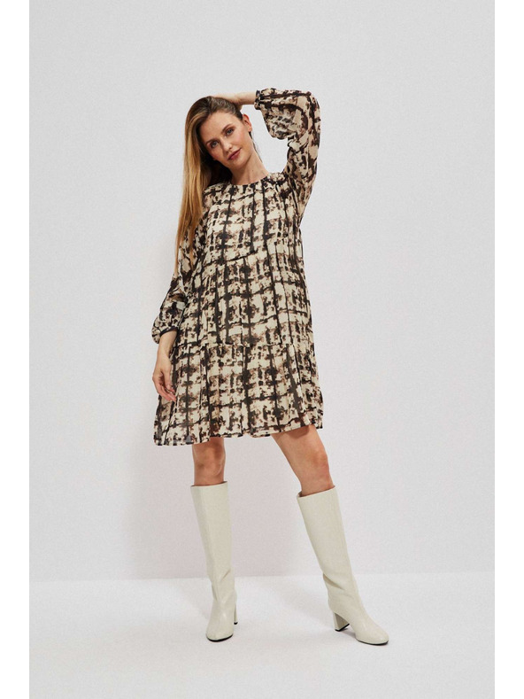 Moodo Hnedé a béžové dámske vzorované šaty Moodo
