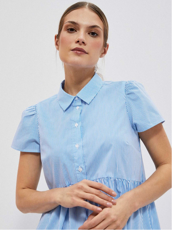 Moodo Bielo-modré dámske košeľové šaty s prúžkami Moodo