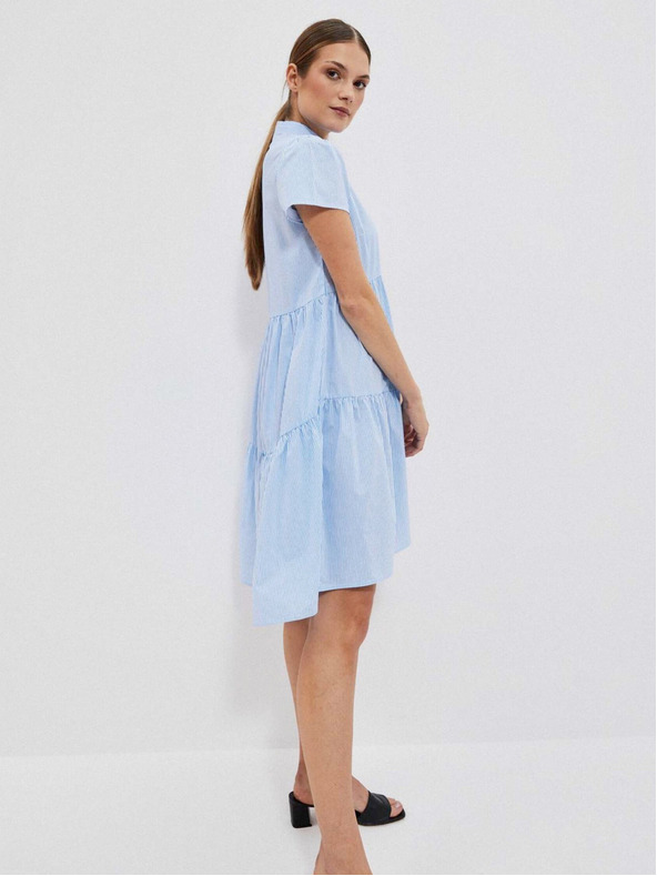 Moodo Bielo-modré dámske košeľové šaty s prúžkami Moodo