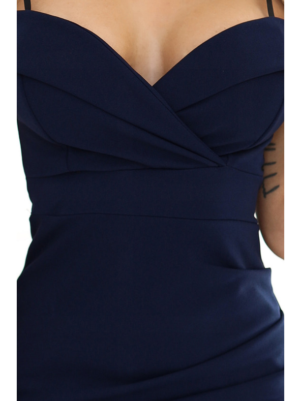 numoco Midi šaty CALLIE s odhalenými ramenami a srdiečkovým výstrihom - tmavomodré