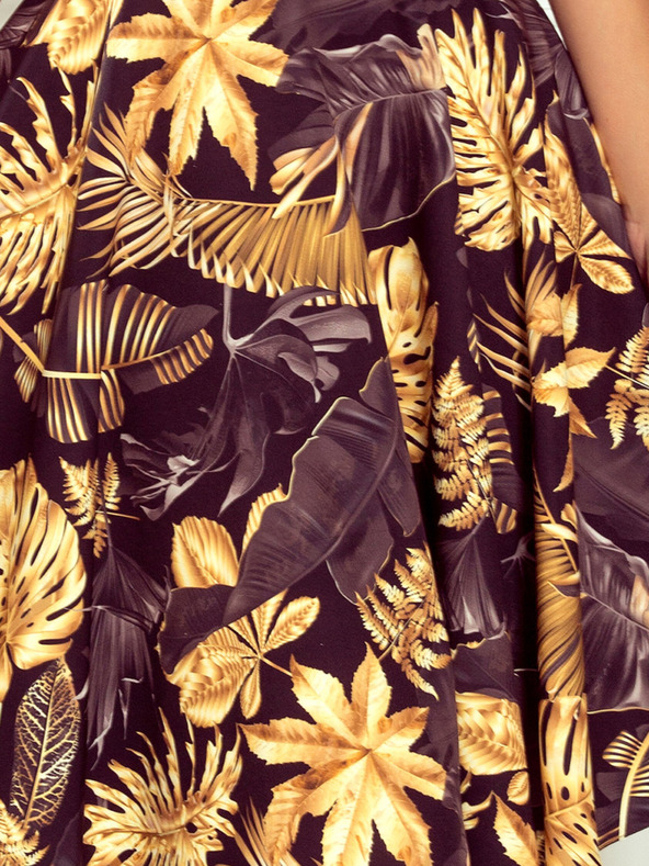 numoco Šaty so srdiečkovým výstrihom - zlatý list Numoco