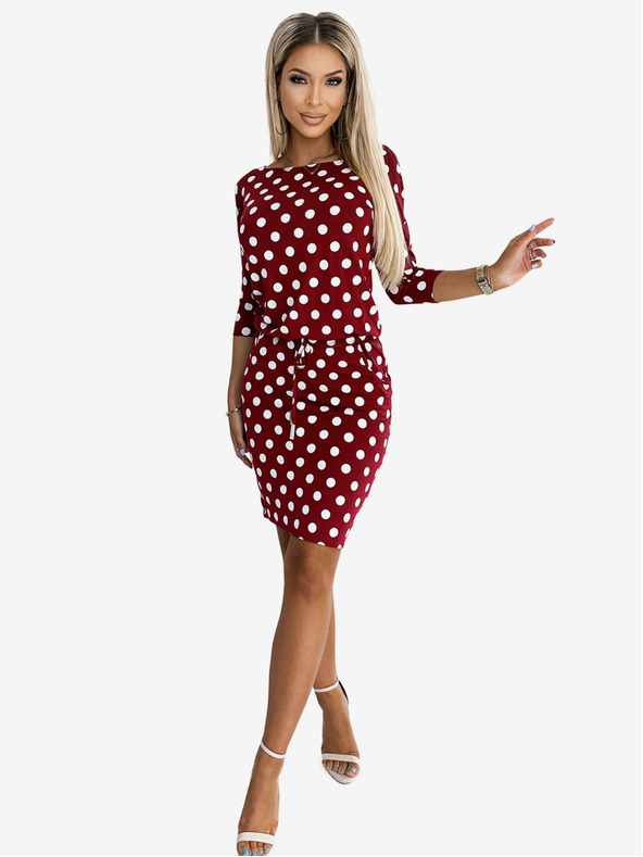 numoco Športové šaty so zaväzovaním a vreckami - bordová + bodky Numoco