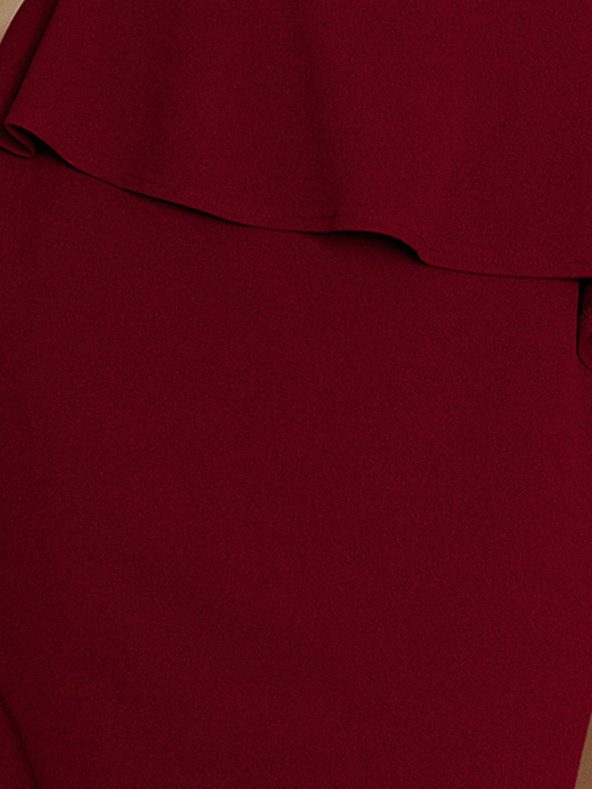 numoco Elegantné midi šaty s volánmi - bordové Numoco