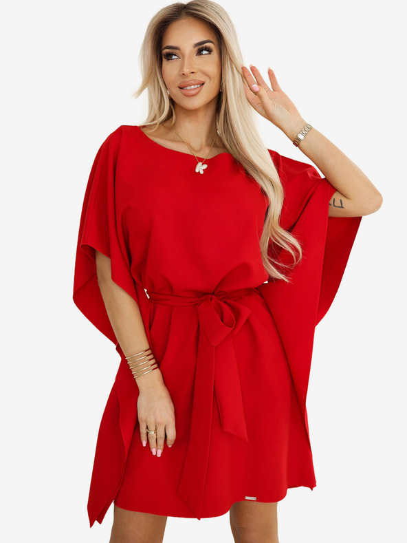 numoco Červené dámske šaty s opaskom Numoco