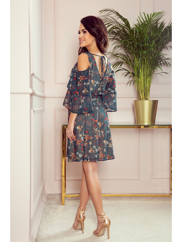 numoco Zelené dámske kvetované šaty s výstrihom Numoco