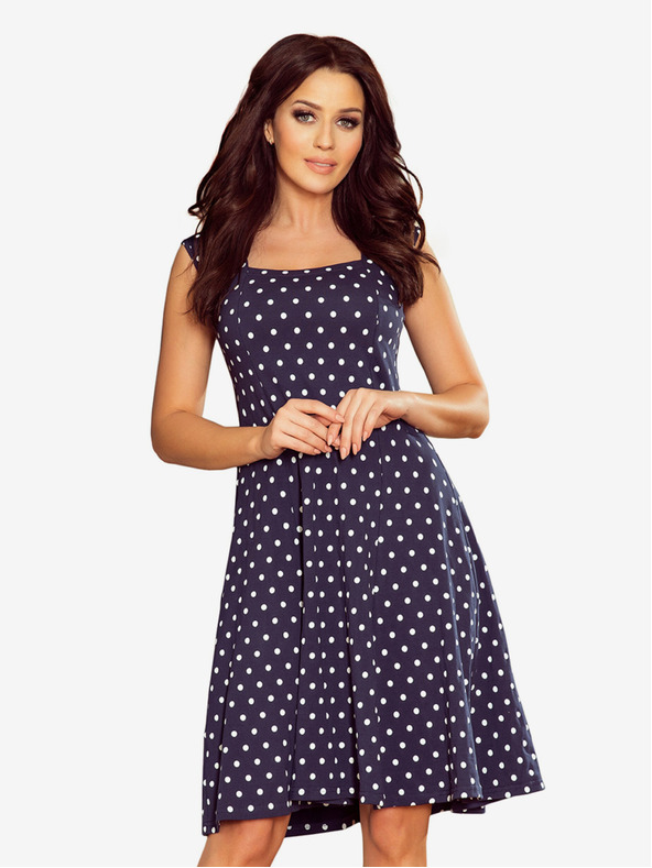 numoco Šaty s výstrihom - tmavomodré s bodkami Numoco STELLA