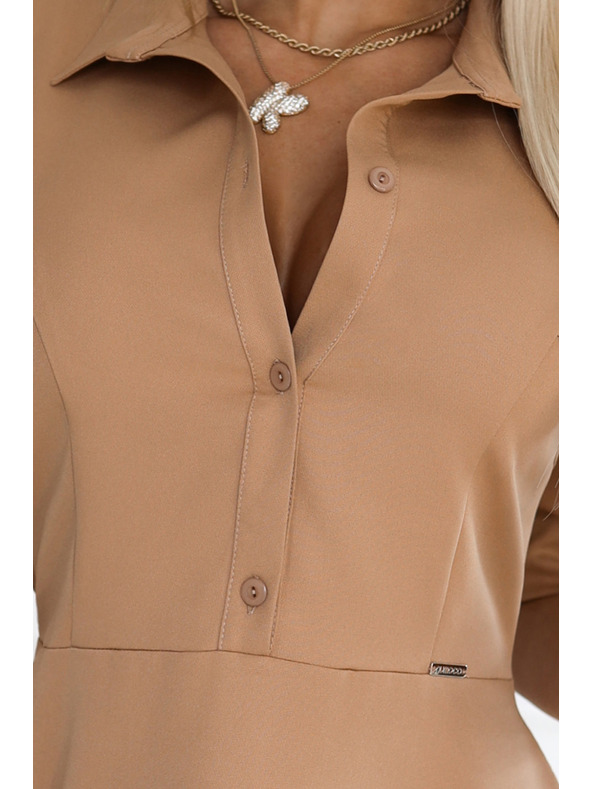 numoco Voľné košeľové šaty s opaskom - MOCHA MOUSSE