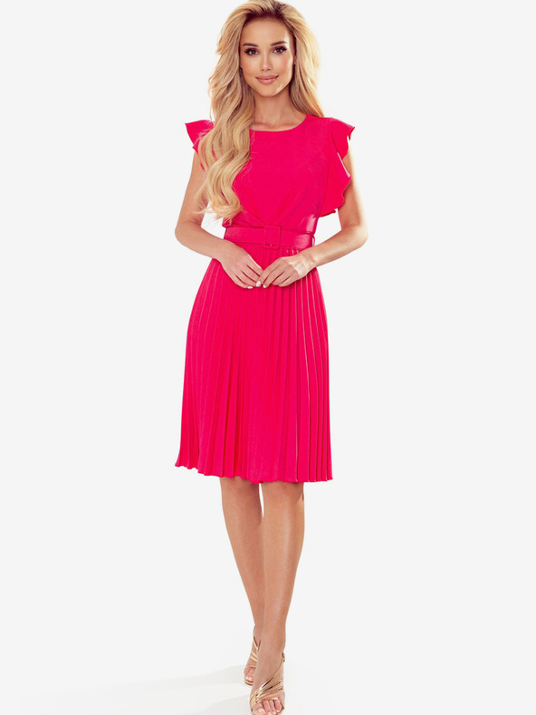 numoco LAYLA Plisované šaty s opaskom - malinové Numoco