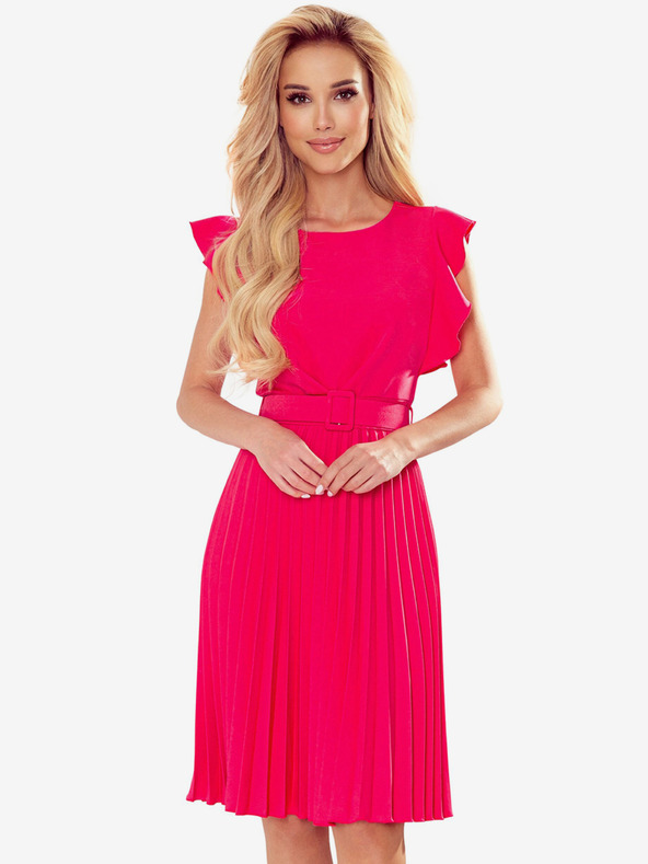 numoco LAYLA Plisované šaty s opaskom - malinové Numoco