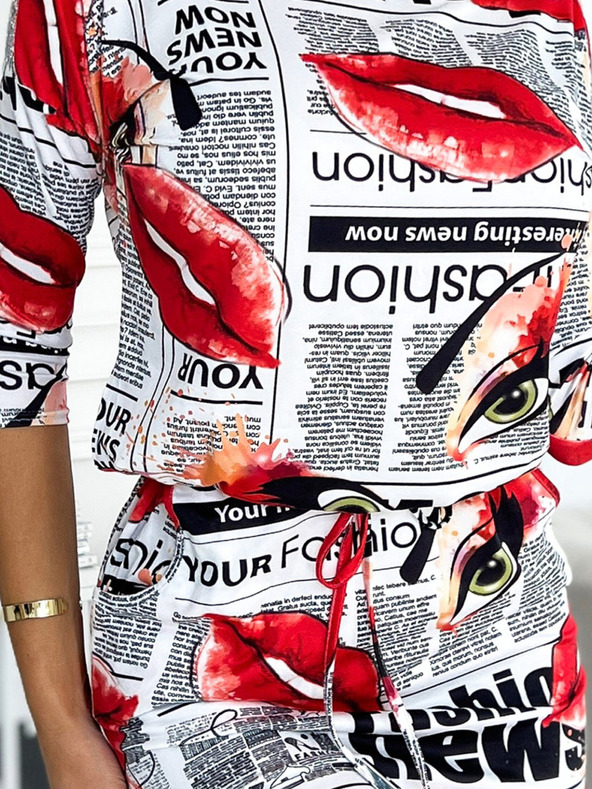 numoco Športové šaty s vreckami - biele s červenými perami Numoco