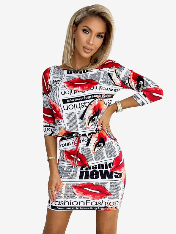 numoco Športové šaty s vreckami - biele s červenými perami Numoco