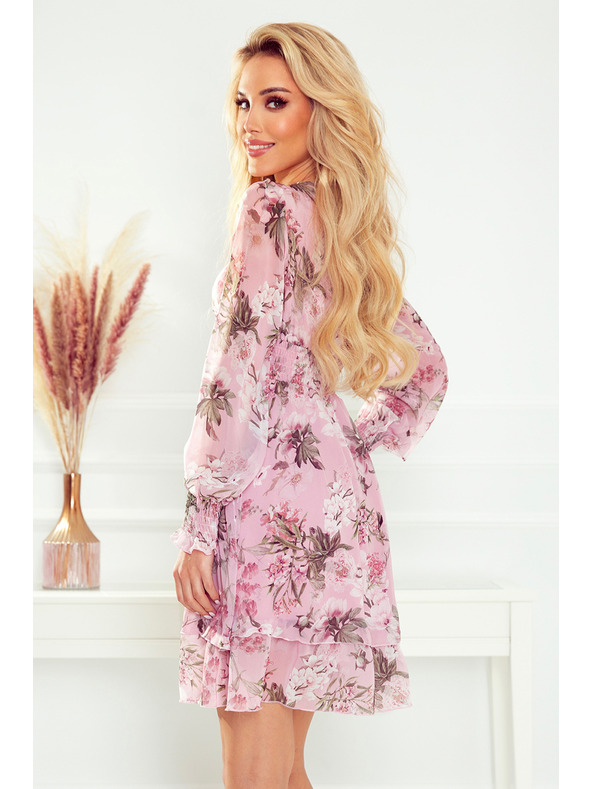 numoco Numoco Ružové dámske kvetinové šifónové šaty