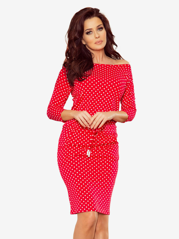 numoco Športové šaty so zaväzovaním a vreckami - červené + bodky Numoco