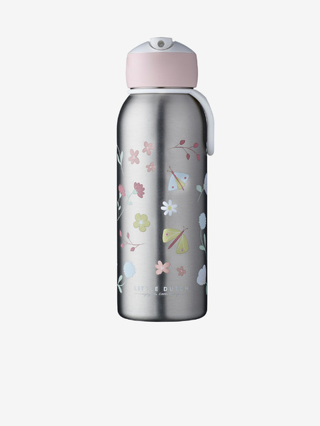 Mepal Ružovo-sivá detská termo fľaša Mepal Campus Flowers & Butterflies 350 ml