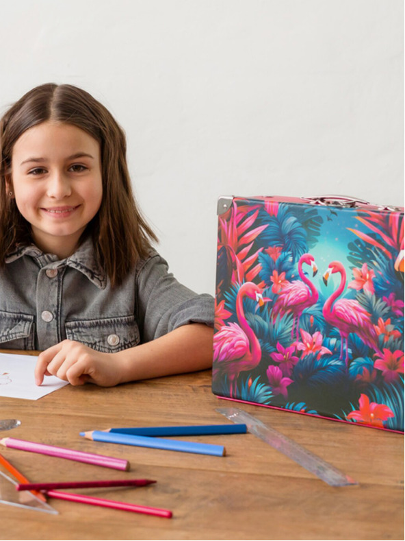 BAAGL  Ružový skladací školský kufor s príslušenstvom Baagl Plameniaci