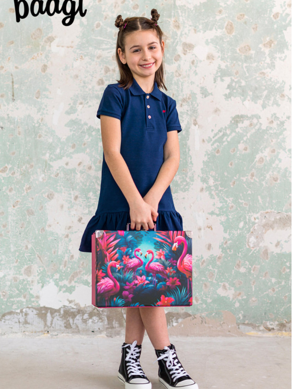 BAAGL  Ružový skladací školský kufor s príslušenstvom Baagl Plameniaci