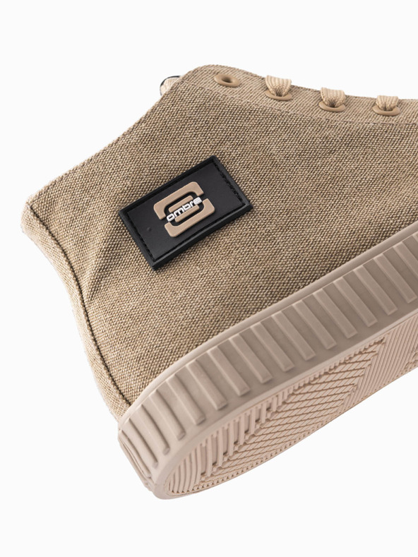 Ombre Clothing Pánske plátenné vysoké tenisky - svetlohnedé V3 OM-FOTH-0186 Ombre Clothing