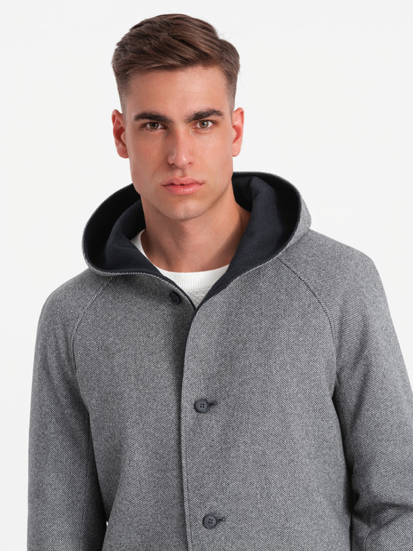 Ombre Clothing Pánsky melírovaný dlhý kabát s kapucňou Ombre Clothing