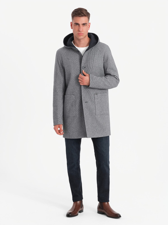 Ombre Clothing Pánsky melírovaný dlhý kabát s kapucňou Ombre Clothing