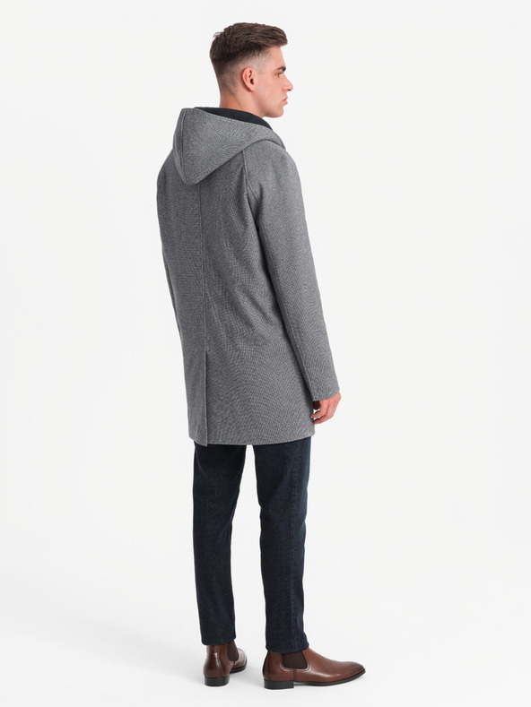 Ombre Clothing Pánsky melírovaný dlhý kabát s kapucňou Ombre Clothing