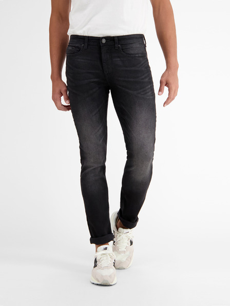 LERROS Tmavosivé pánske džínsy slim fit strihu s vyšívaným efektom LERROS
