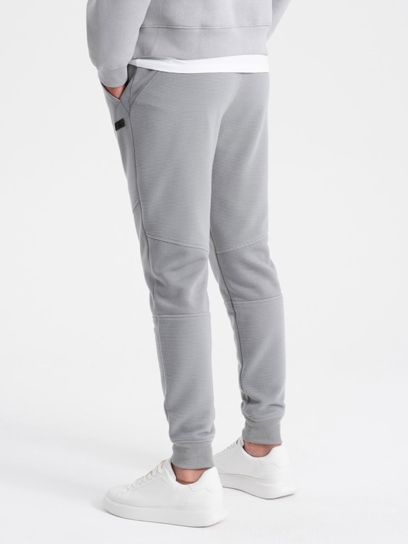 Ombre Clothing Pánske teplákové nohavice s vydutými látkovými vložkami - sivé V5 OM-PASK-0127