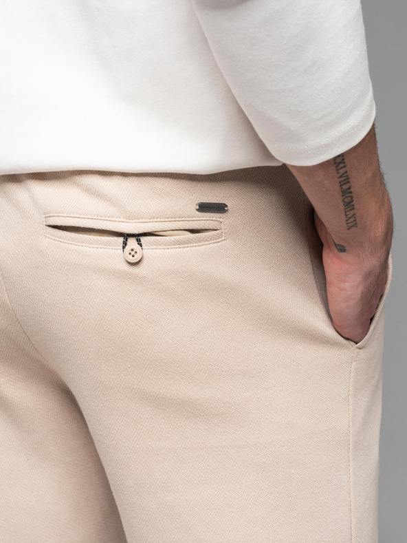 Ombre Clothing Pánske bavlnené teplákové šortky BASIC beige Ombre Oblečenie