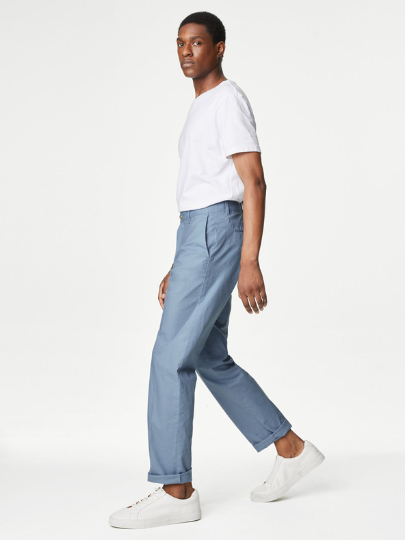 Marks & Spencer Modré pánske chino nohavice s plátnom Marks & Spencer