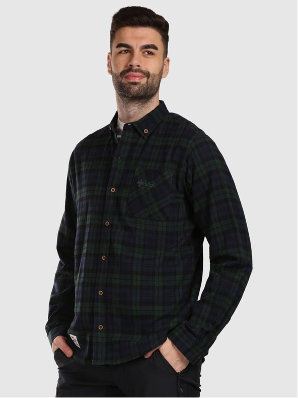 Kilpi Pánska športová flanelová košeľa Kilpi FLANNY-M Tmavo zelená