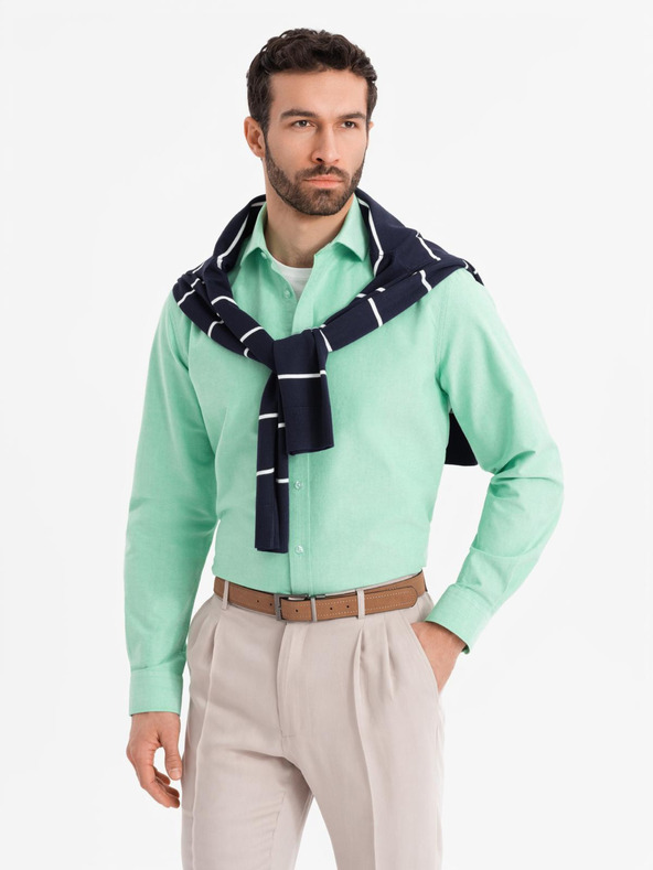 Ombre Clothing Pánska bavlnená oxfordská košeľa v pastelových farbách - mentolová Ombre Clothing