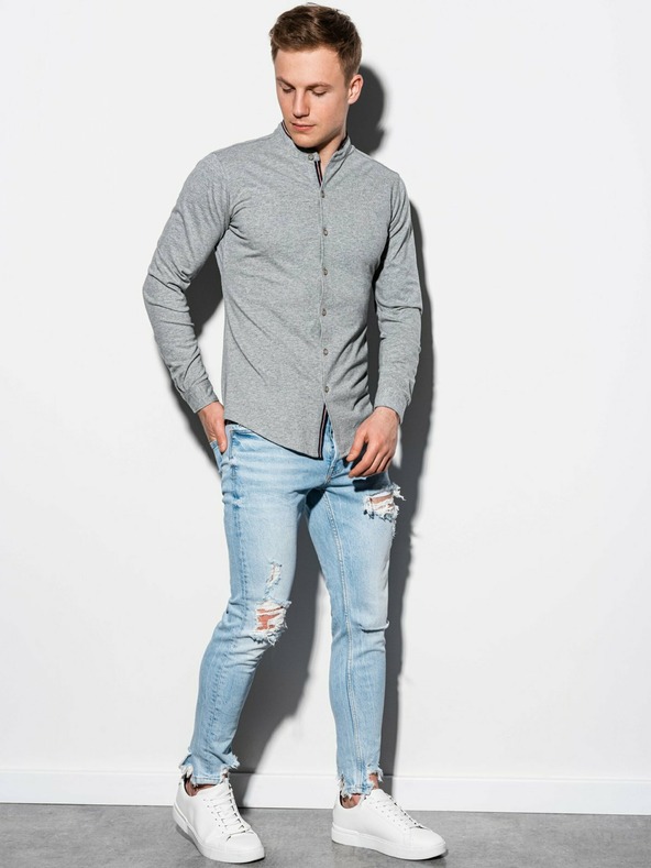 Ombre Clothing Pánska košeľa s dlhým rukávom K542 - sivá