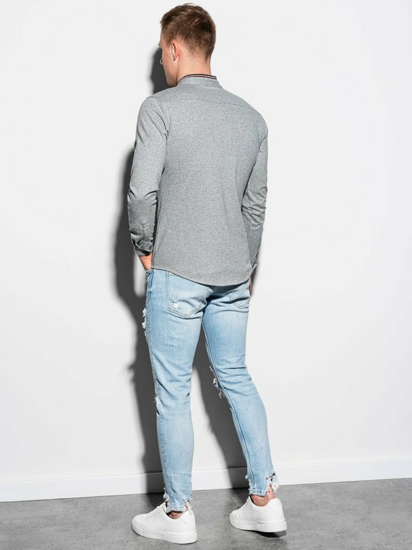 Ombre Clothing Pánska košeľa s dlhým rukávom K542 - sivá