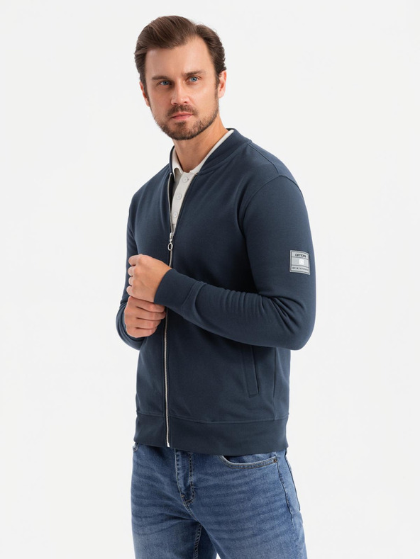 Ombre Clothing Pánska štruktúrovaná pletená mikina s golierom - grafitový melír V1 OM-SSNZ-0149 Ombre Clothing