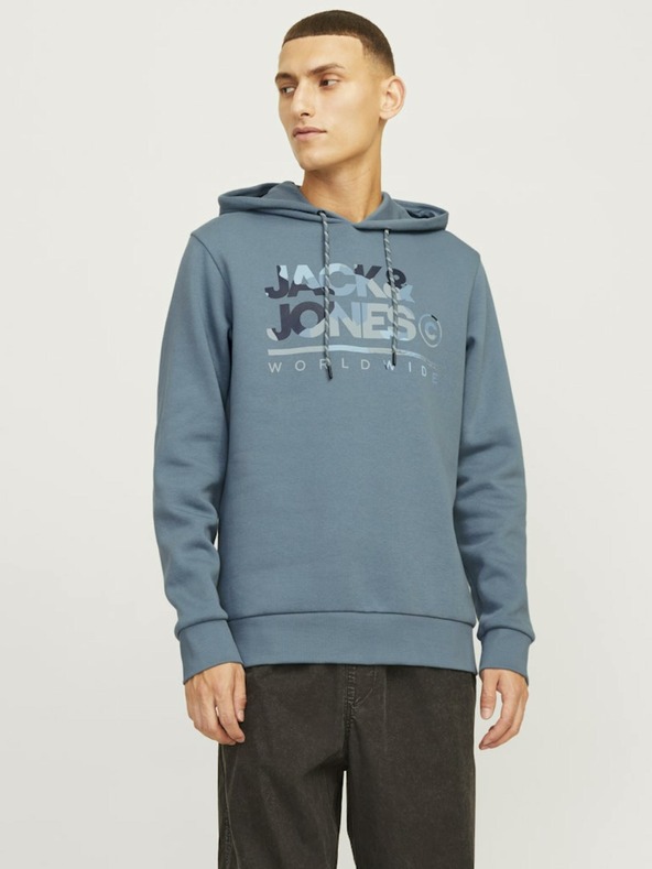 Jack & Jones Modrá pánska mikina Jack & Jones s kapucňou