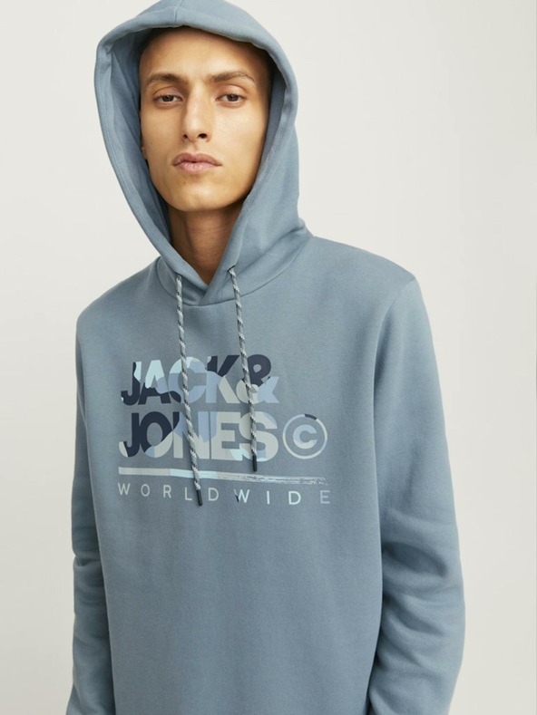 Jack & Jones Modrá pánska mikina Jack & Jones s kapucňou