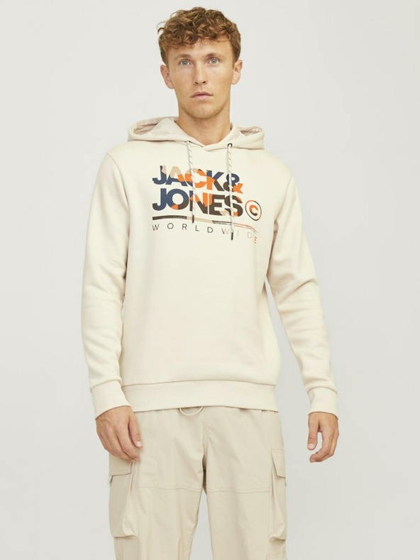 Jack & Jones Jack & Jones Pánska béžová mikina s kapucňou