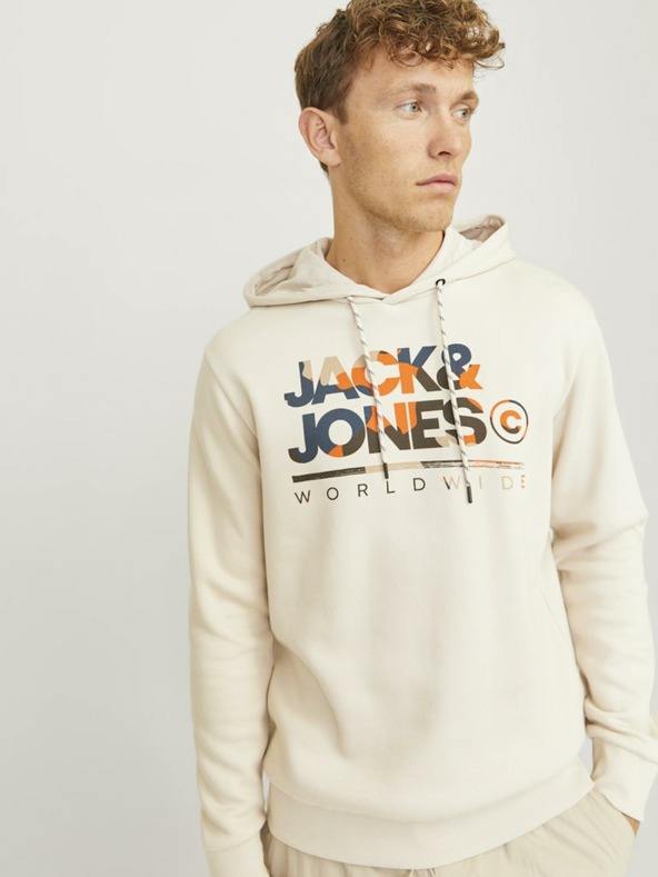 Jack & Jones Jack & Jones Pánska béžová mikina s kapucňou
