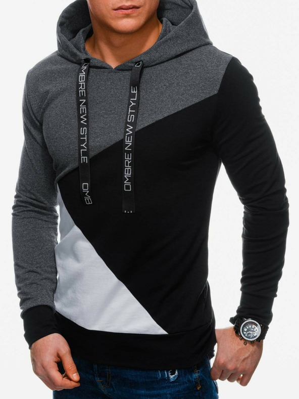 Ombre Clothing Pánska mikina s kapucňou B1050 - grafitová/čierna