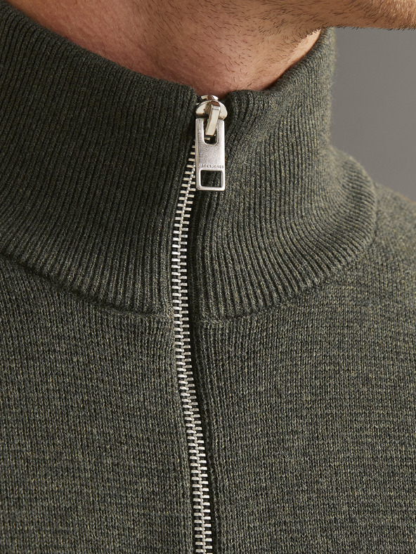 Jack & Jones Jack & Jones Khaki pánsky sveter na zips