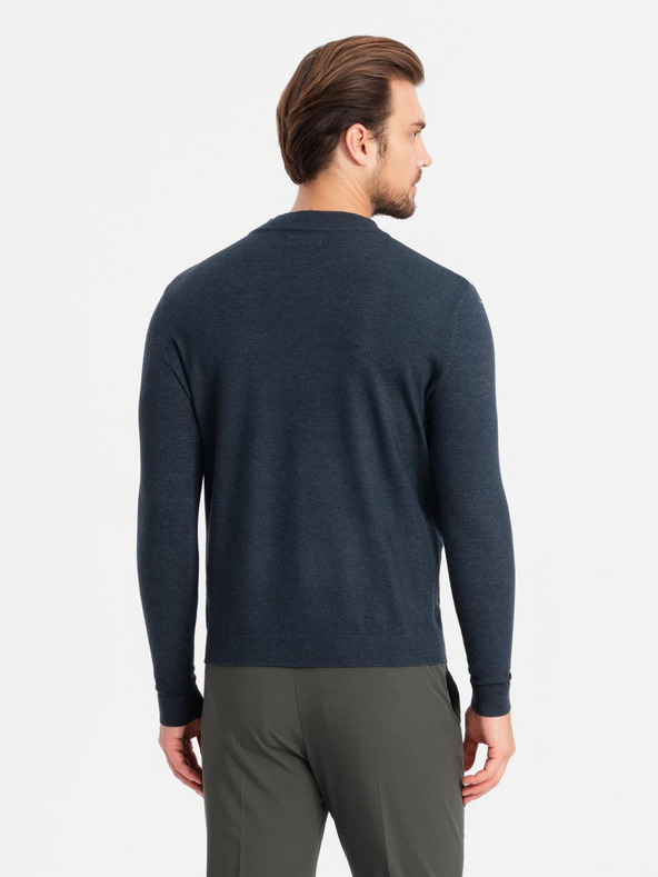 Ombre Clothing Pánsky pletený polovičný rolák s viskózou - tmavomodrý V4 OM-SWTN-0125 Ombre Oblečenie