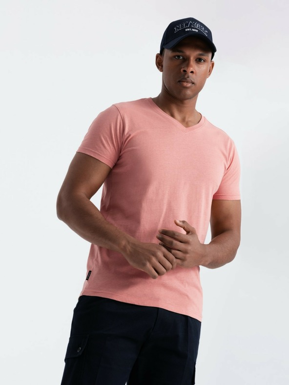 Ombre Clothing Pánske bavlnené tričko BASIC Classic Crewneck T-Shirt - Pink V7 OM-TSBS-0145 Oblečenie Ombre