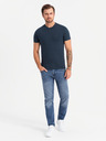 Ombre Clothing Pánske bavlnené tričko s trojfarebnou potlačou - biela a tmavomodrá V3 OM-TSCT-0174 Ombre Clothing