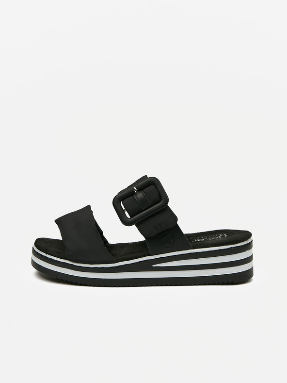 Rieker Čierne dámske papuče na klinoch Rieker