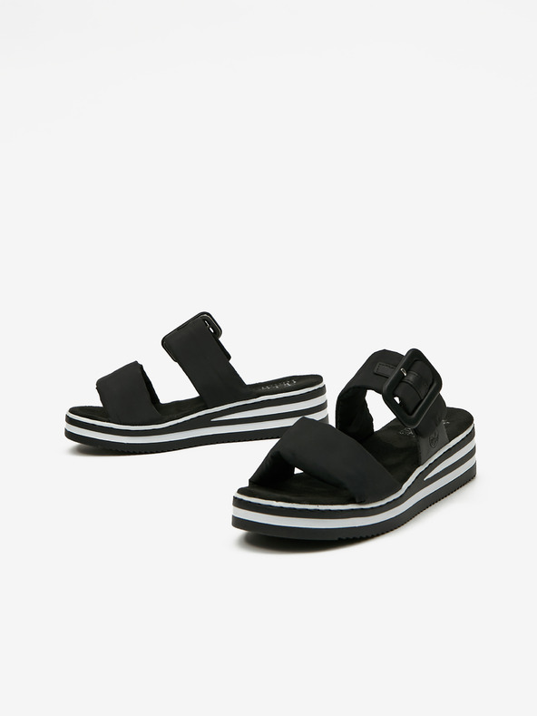 Rieker Čierne dámske papuče na klinoch Rieker