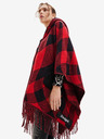 Desigual Čierno-červené dámske kockované pončo Desigual Checkys Arenal/Zipper